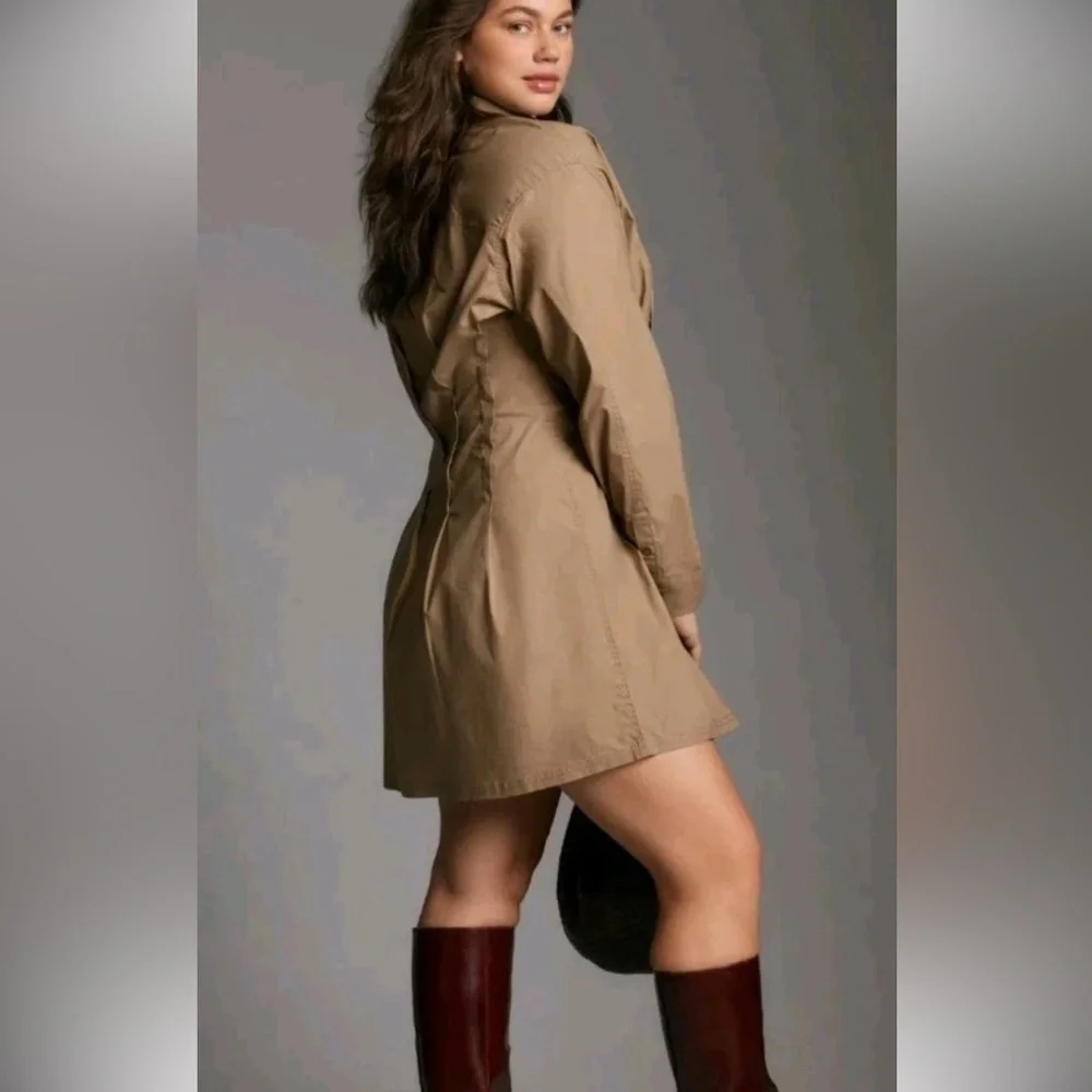 Pilcro Pintuck Mini Shirt Dress Pleated Tan Women's 1X Anthropologie Plus NWOT - Picture 2 of 16